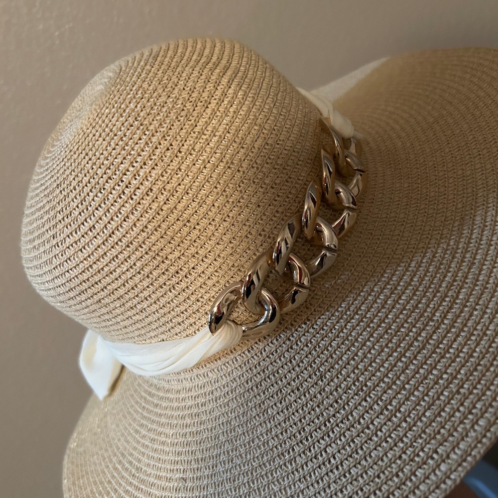 Elegant Tan Sun Hat with Cream Ribbon - Picture 4 of 7